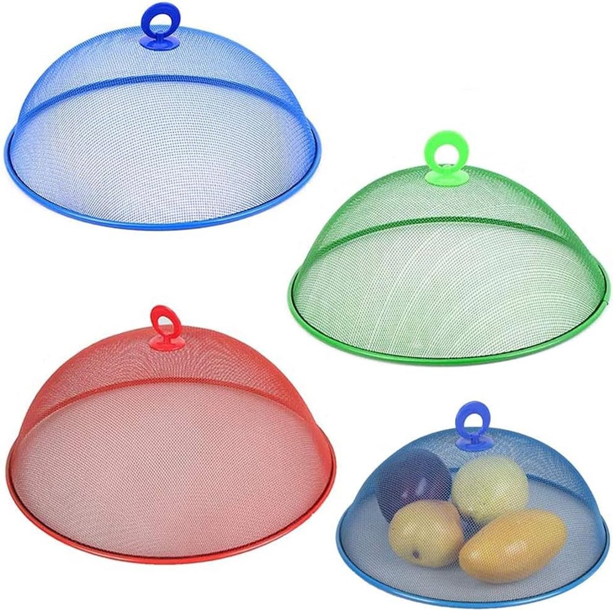 Herbruikbare RVS Voedselafdekking met Handvat - Set van 3, Ideaal voor Keuken en Picknick, Beschikbaar in 3 Kleuren, Perfect voor Bescherming van Voedsel