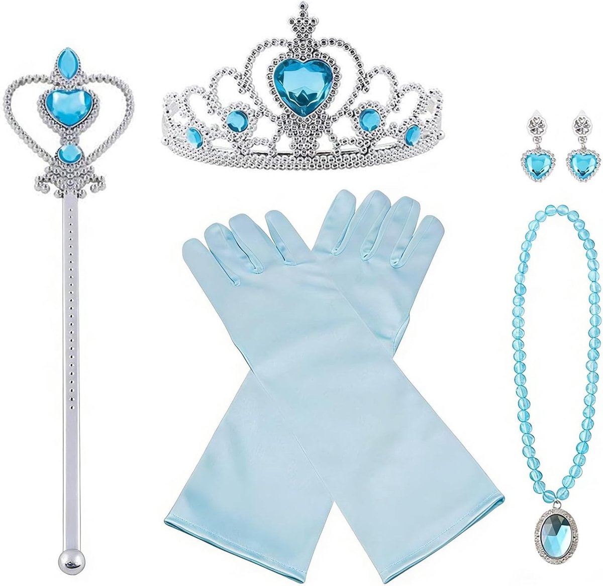 Prinses kostuum accessoires voor meisjes, inclusief sieraden, Elsa kroon, wand, handschoenen en oorbellen voor feestjes en verkleedpartijen