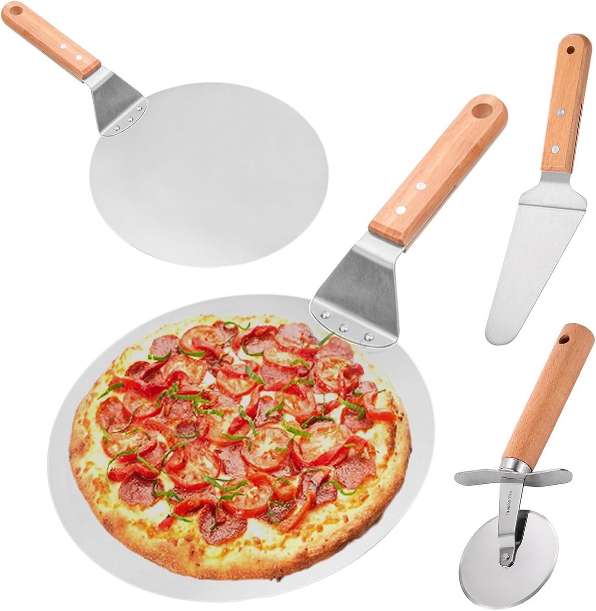 Pizzaschaar - Roestvrij Staal - 10 inch - Inclusief Pizzasnijder en Taartsnijder - Voor Bakliefhebbers