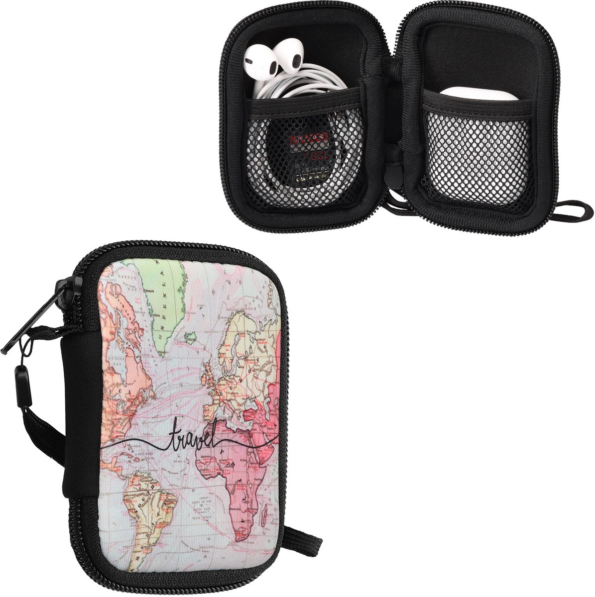 kwmobile hoesje voor draadloze oordopjes - Compatibel met in-ear Headphones - - In Travel Wereldkaart design