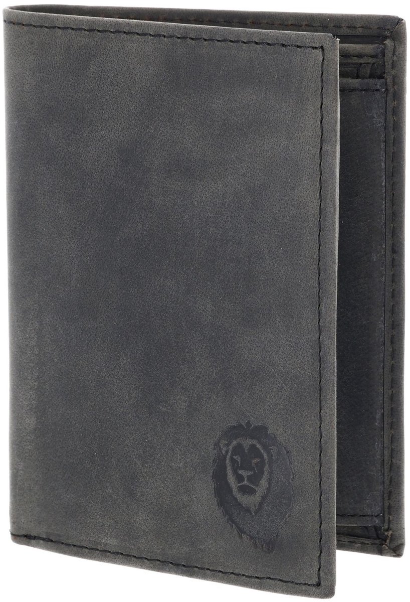 oxmox Leren portemonnee Leather RFID Protect Kombibörse Freedom Lion Embossed Vintage Black zwart