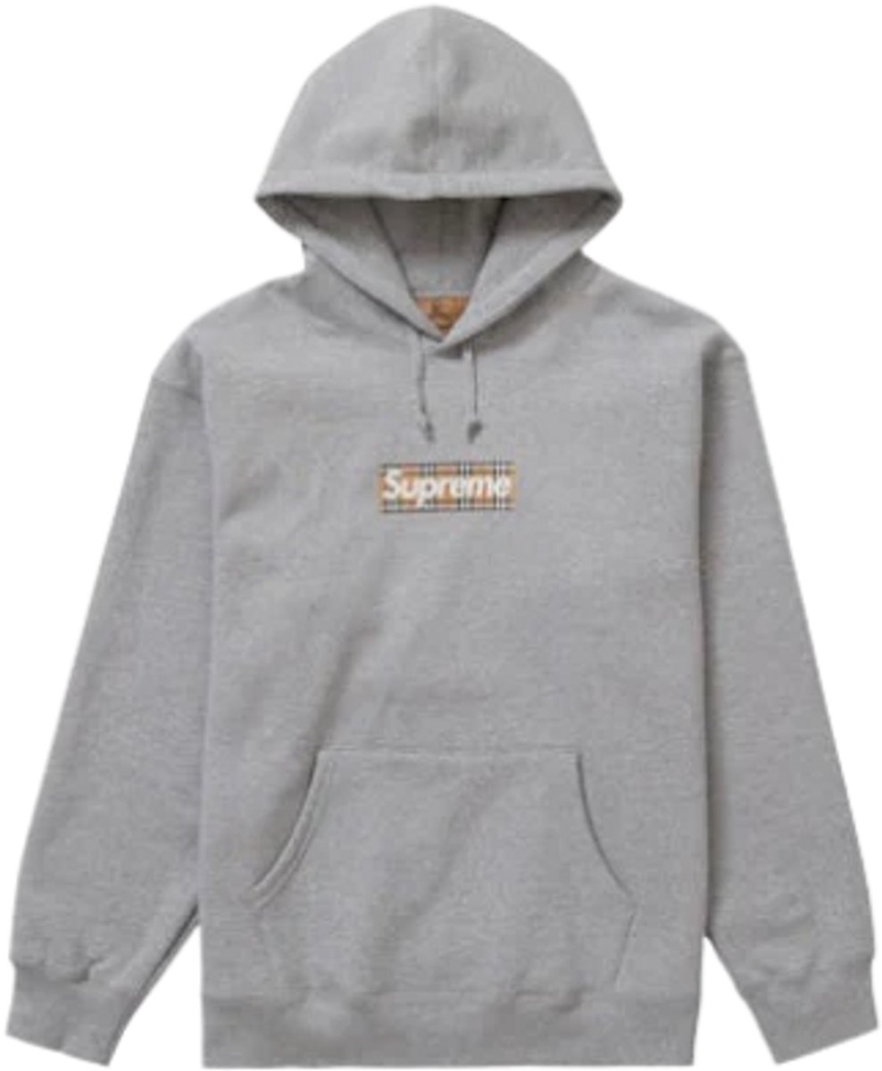 Supreme Burberry Box Logo Hooded Sweatshirt Heather Grey