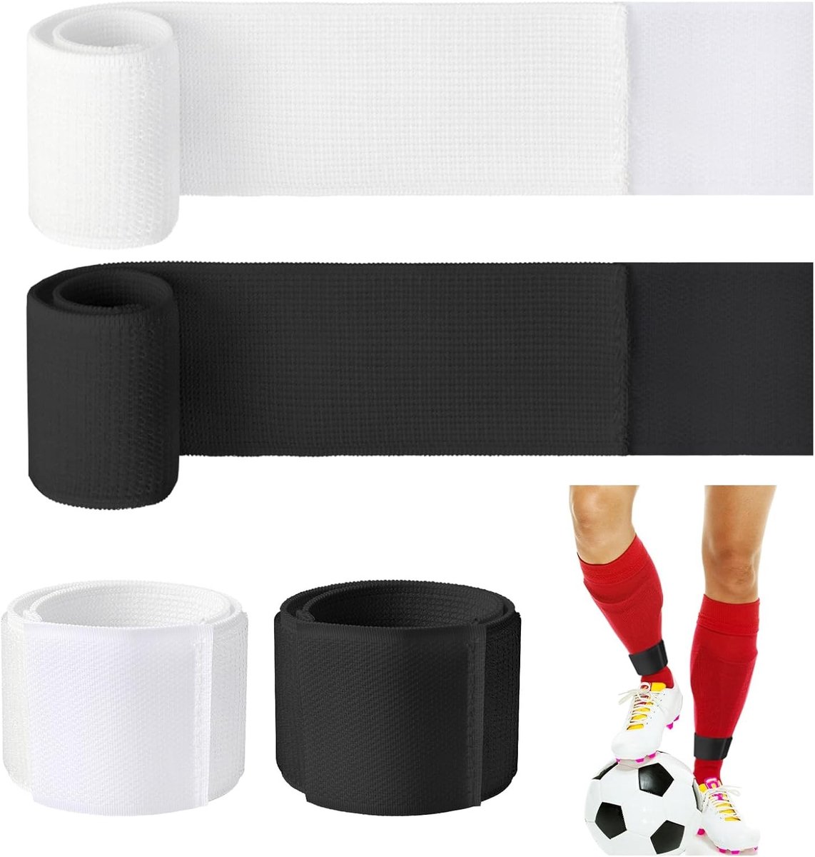 Steunhouders voor Scheenbeschermers - Zwart/Wit - 30 x 5 cm - Nylon Antislip - Voor Voetbal, Fietsen en Hardlopen