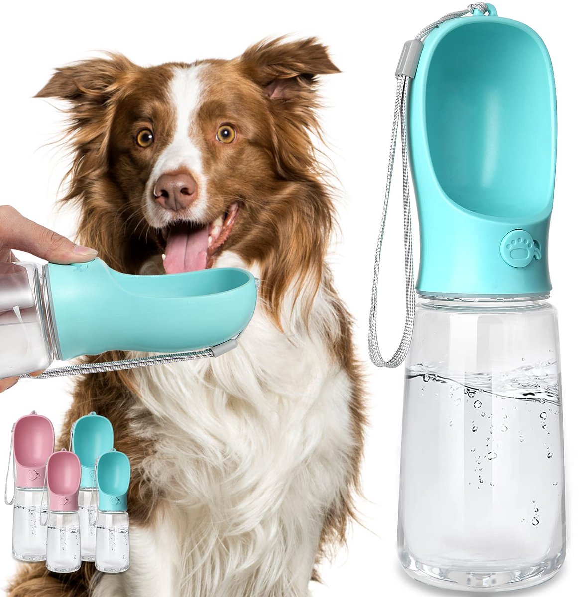 Michett Hondendrinkfles, lekvrij, draagbaar, met drinkdispenser voor huisdieren, outdoor, wandelen, reizen, BPA-vrij - ShopVlot