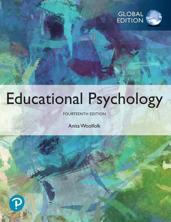 Educatieve psychologie, Global Edition, veertiende editie, door Anita Woolfalk. Abstracte aquarel achtergrond.