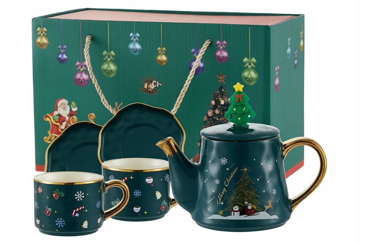 Keramische Theeset met Mokken - Feestelijk Groen & Goud