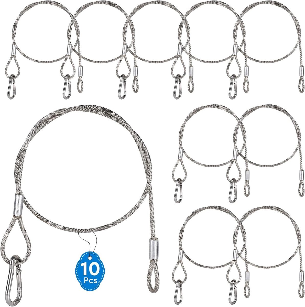 10 stuks veiligheidssnoer van staal, 80 cm lang, belastbaarheid tot 30 kg, ideaal voor bevestigen en hangen