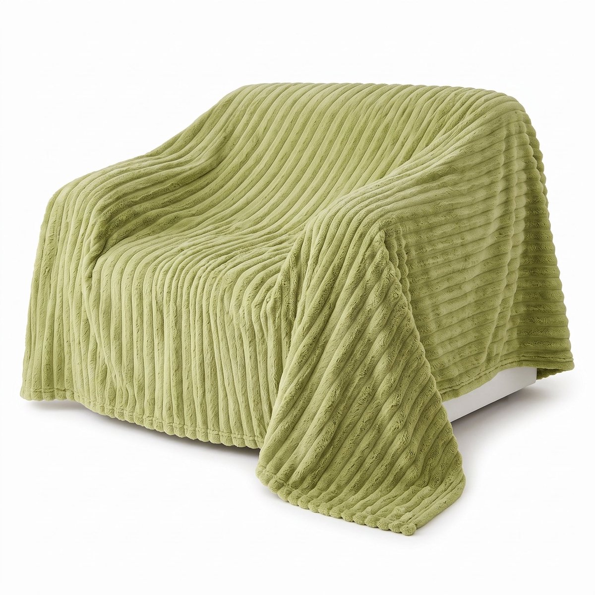 Cheqo® Fleece Deken 2 Persoons - Plaid XL - Lits-Jumeaux Deken - Bedsprei - Grote Fleece Plaid - Deken voor Tweepersoonsbed - Ribstof Plaid - Woondeken - Bankdeken - Knuffeldeken - Grand Foulard - Sprei - Groene Plaid - Fleece Blanket