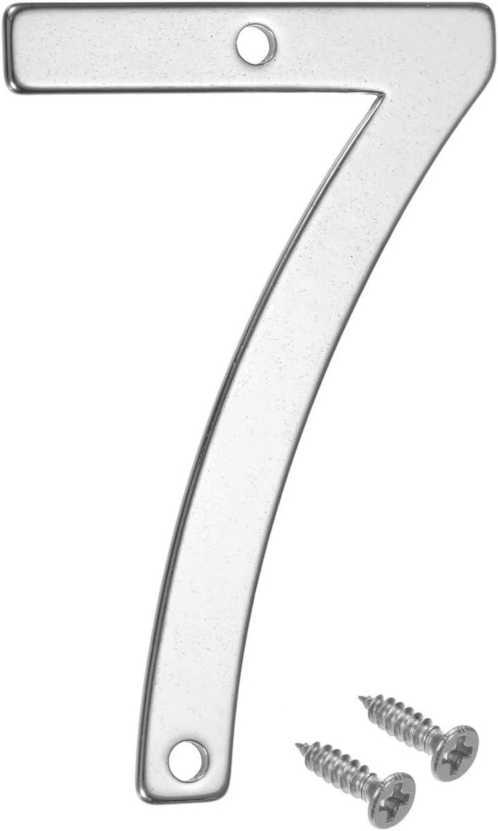 1-Pack Huisnummer, 6.5cm RVS Huisnummer voor Buiten, Mailbox Nummer en Adresbord voor Tuin en Hotel, Nummer 7 in Zilver
