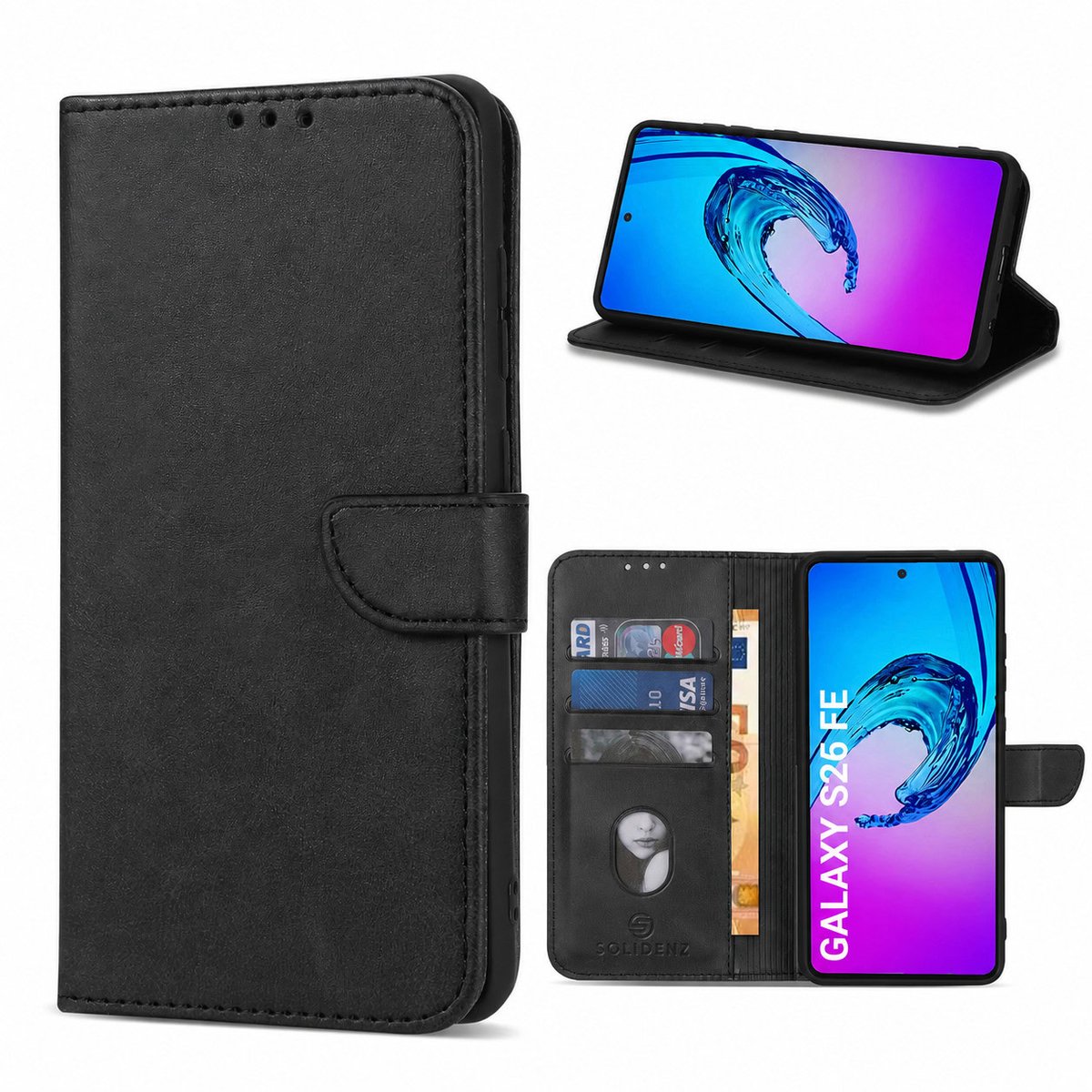 Solidenz bookcasehoesje - Geschikt voor Samsung Galaxy S26 FE - Zwart