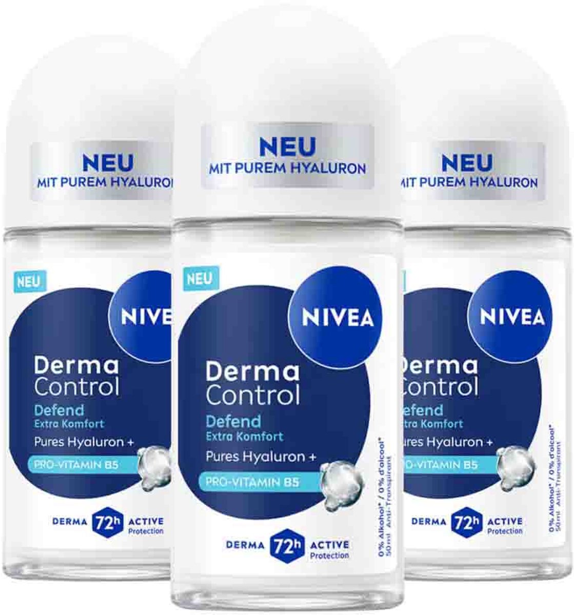 NIVEA Deodorant Roller Derma Control Defend - 3 x 50 ml - Voordeelverpakking