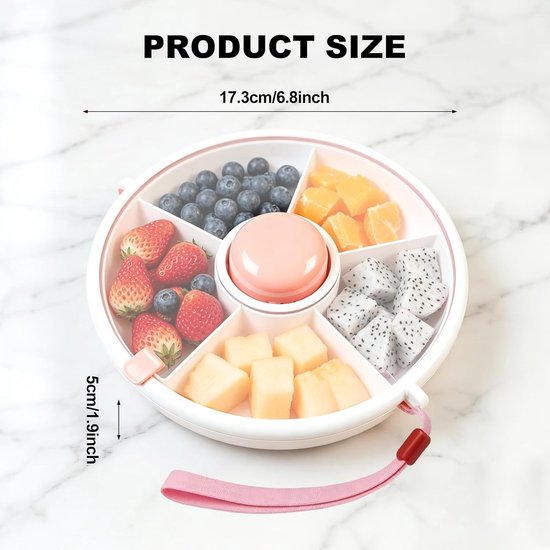 Snackbox Spinner - Roze - 18,3 x 18,3 x 6 cm - Draaibare Snackbox met Vakken - Voor Kinderen en Volwassenen — afbeelding 2