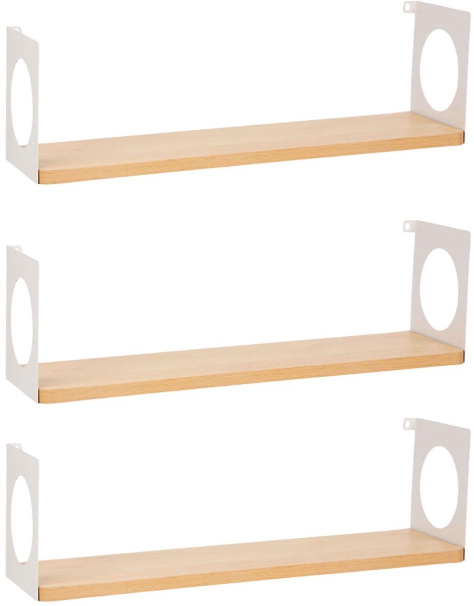 Ostaria Wandplank Romeo - 3x - hout/wit - MDF/ijzer - 50 cm - boekenplank - hangplank