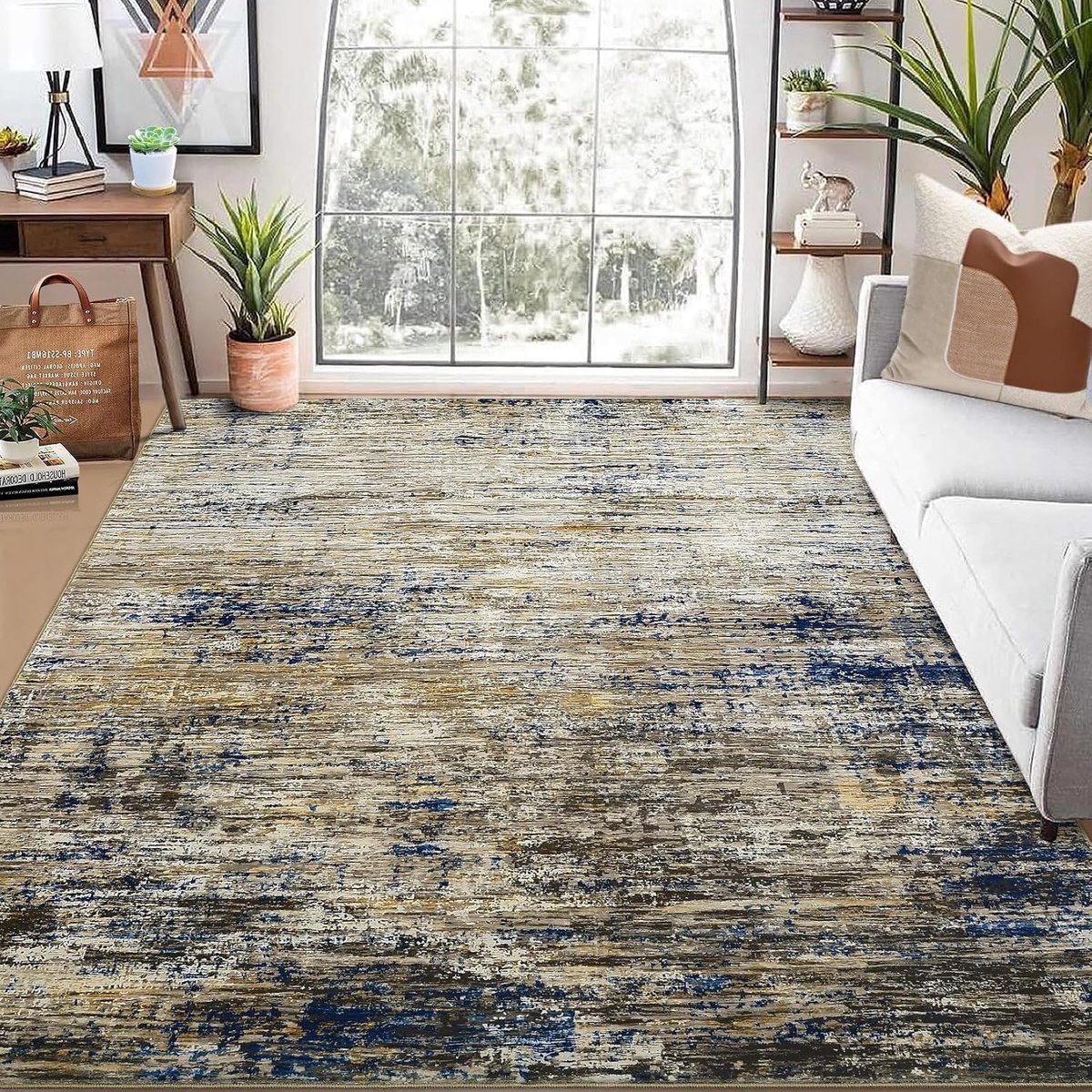 Vloerkleed Abstract Camel Blauw 240x340 cm Fluweel Pearl Velvet TPR Opvouwbaar