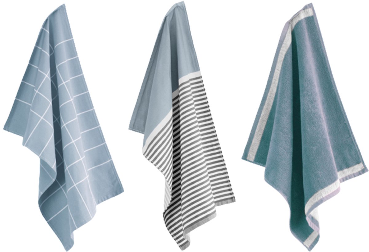 Byrklund Keuken- en Theedoeken set Dishes & Dry Hands Blauw - 3-delige Set - 100% Katoen - Hoge Absorptie & OEKO-TEX