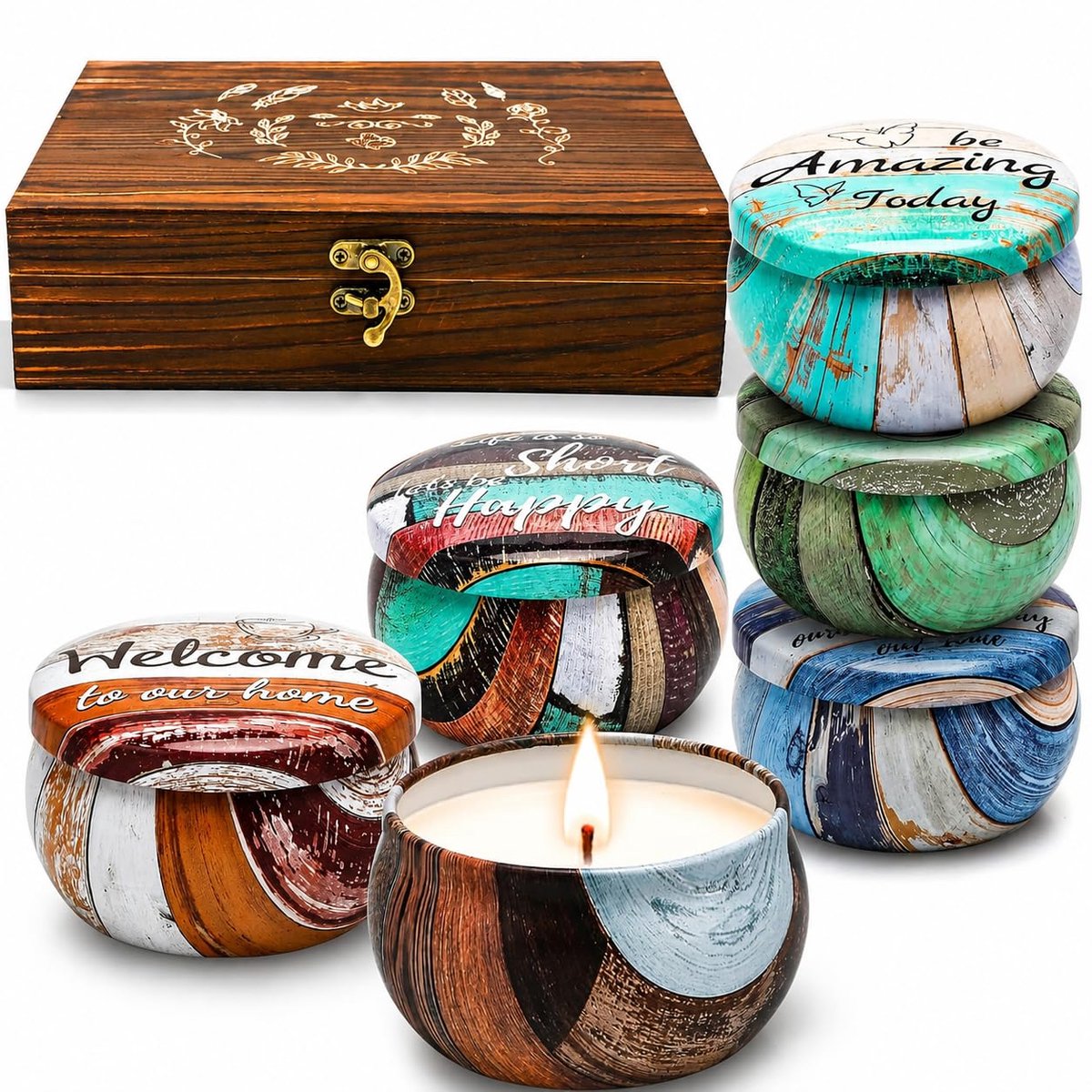 Famanu – Geurkaarsen cadeau set voor vrouwen, 6 stuks, soja kaarsen met mooie sentimenten, perfect voor bruiloften en huiswarming