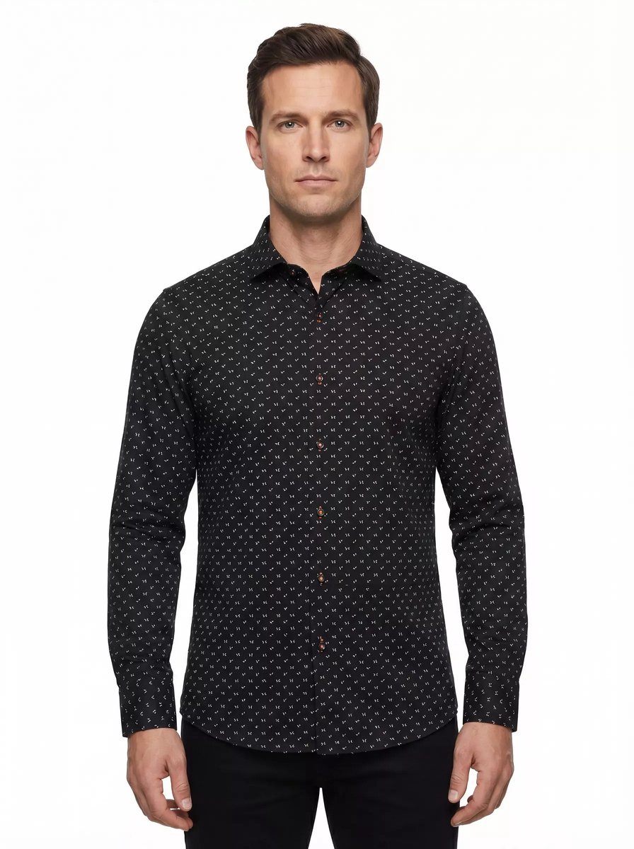Napoli Uomo - Overhemd Heren - Zwart - Print - Italianstyle