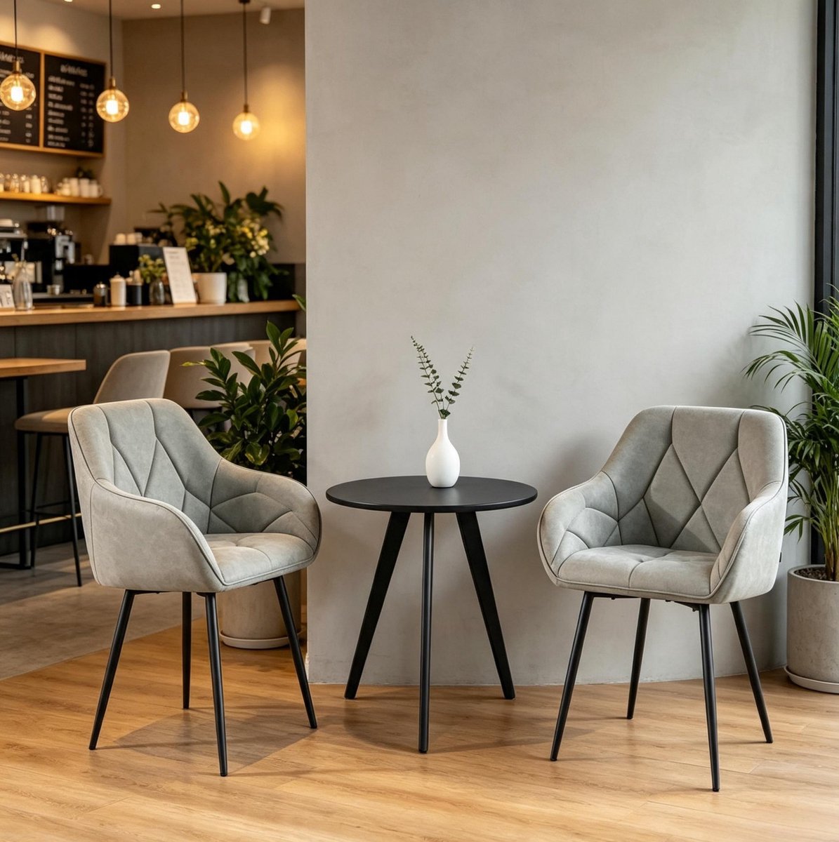 OKWISH Eetkamerstoel – Ergonomisch Met Armleuningen – Set Van 2 – Kunstleer En Metaal – Modern – Grijs – Voor Eetkamer En Woonkamer