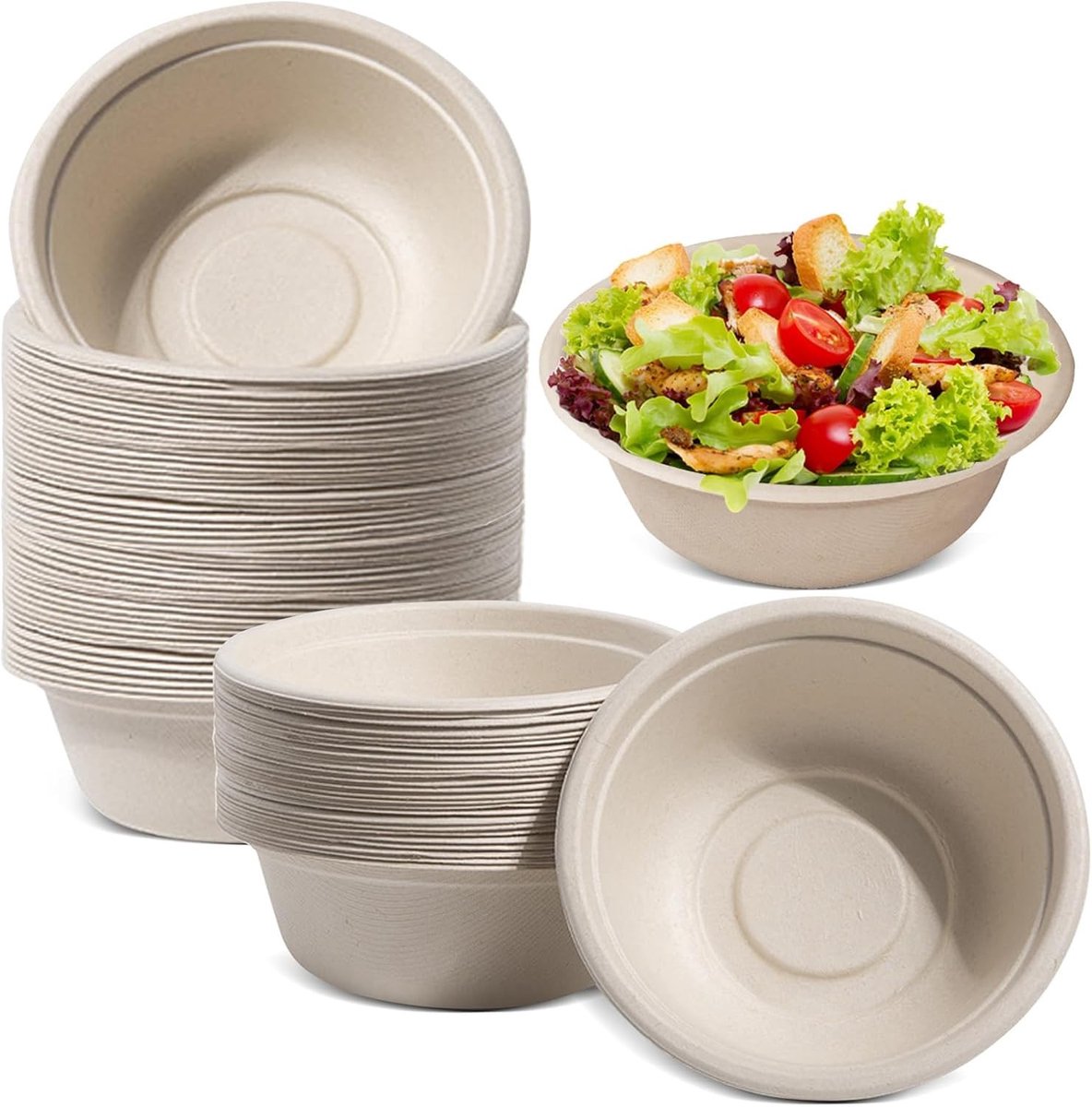 Ecologische Wegwerpsoepkommen - Wit - 350 ml - Composteerbaar Suikerriet - Voor Soepen en Snacks