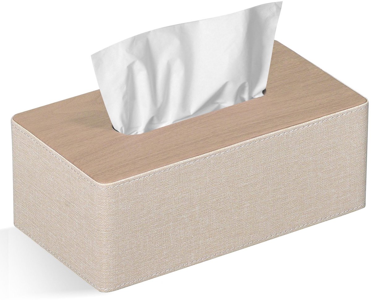 Tissuebox Cover Rechthoekig - PU Lederen - Beige - Stijlvolle houder voor dressoir - ShopVlot