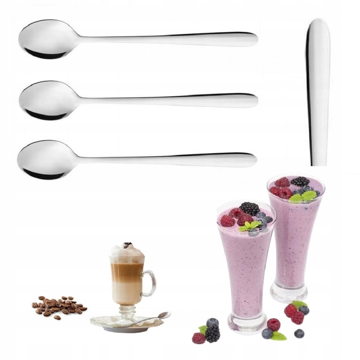 Set van 3 Lange Lepels voor Koffie, Dessert en Cocktails - 19 cm