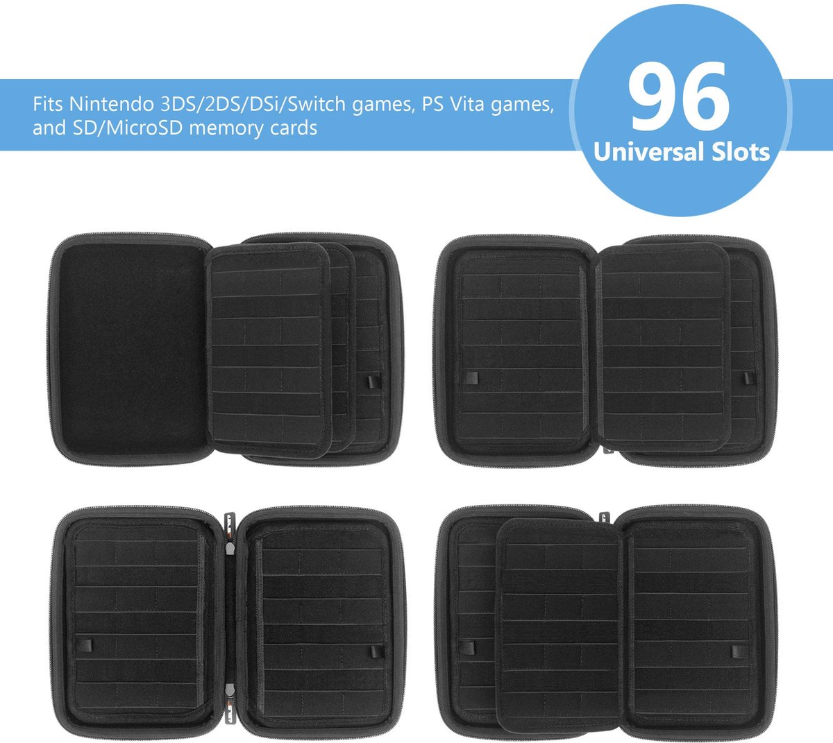 JSVER 96 Game Cards Case, Houder voor Nintendo 3DS 2DS DS 3DS XL Switch Game Cartridges PS Vita-games en SD / - ShopVlot