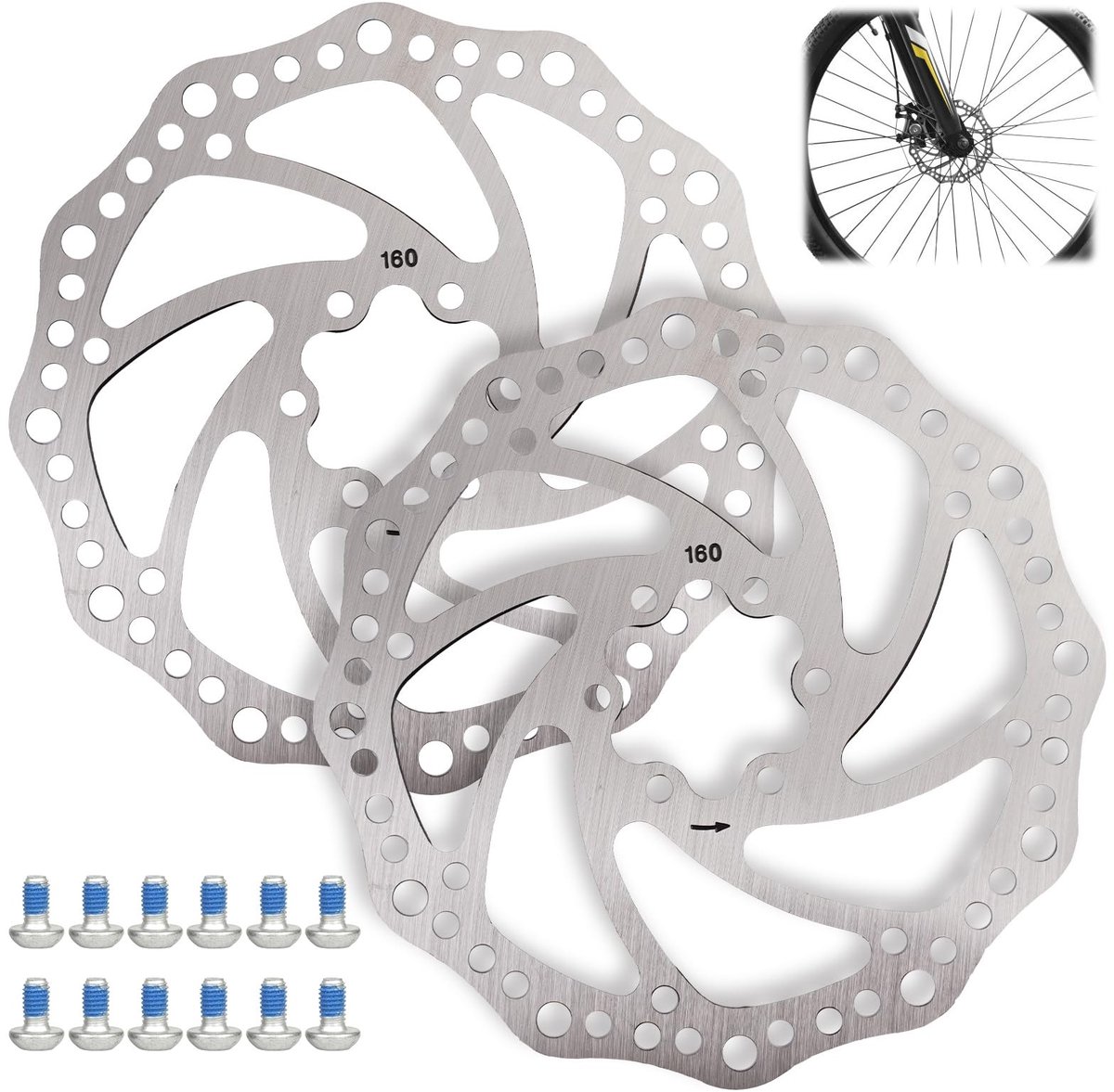 Dailygoods- Remschijf 160 mm - Roestvrij Stalen Fietsremschijf - Set van 2 - Inclusief 12 Schroeven - Eenvoudig te Installeren - Hoge Hardheid - Schijfrem