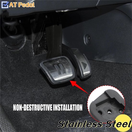 Pedaal Covers Set - Antislip Pads - Veiliger Rijden - Roestvrij Staal - AT Set - Zilver Zwart — afbeelding 3