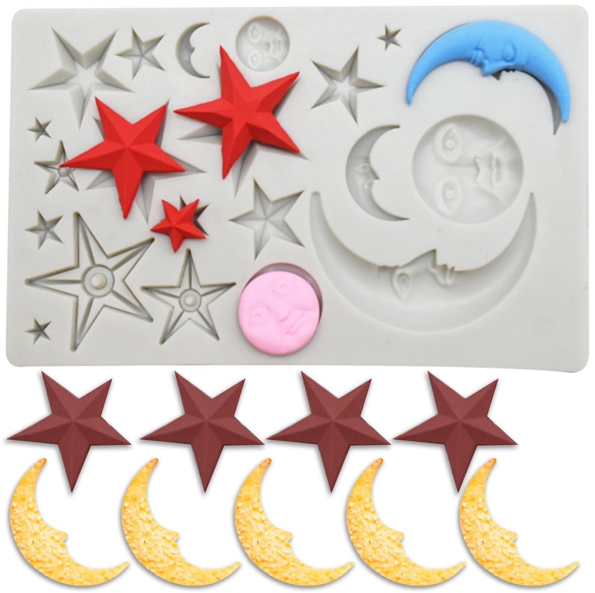 Dailygoods- Siliconen Vorm Flexibel - Maan/Sterren - Taartdecoratie - Snoep/Bonbons - 3D Bakvorm - Voedselveilig Materiaal