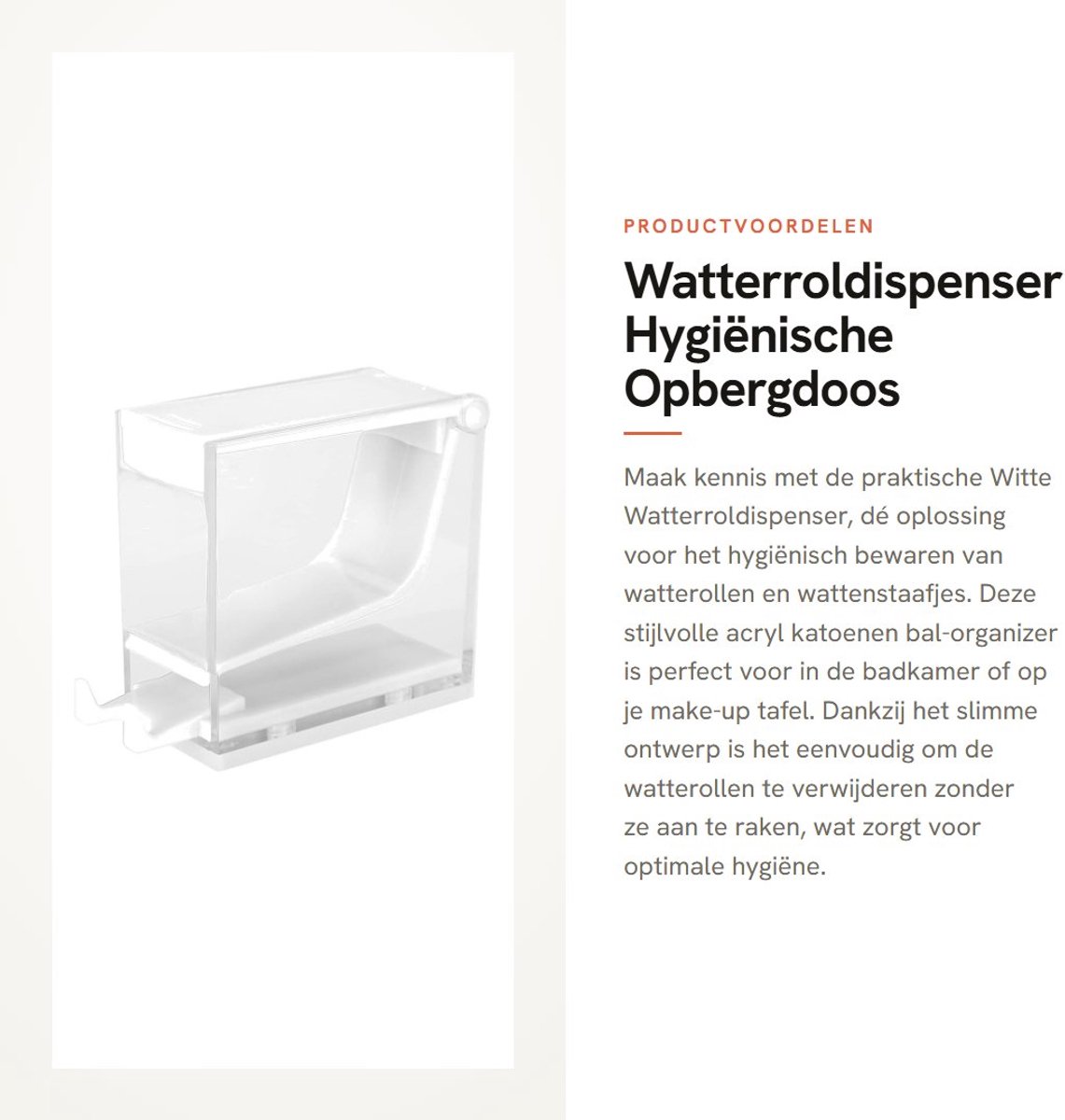 Dailygoods- Watterolhouder Hygiënisch - Watterrol Dispenser - Katoenen Rolhouder - Acryl Organizer - Uittrekbare Plank - Hoogwaardig Materiaal - Wattenhouder
