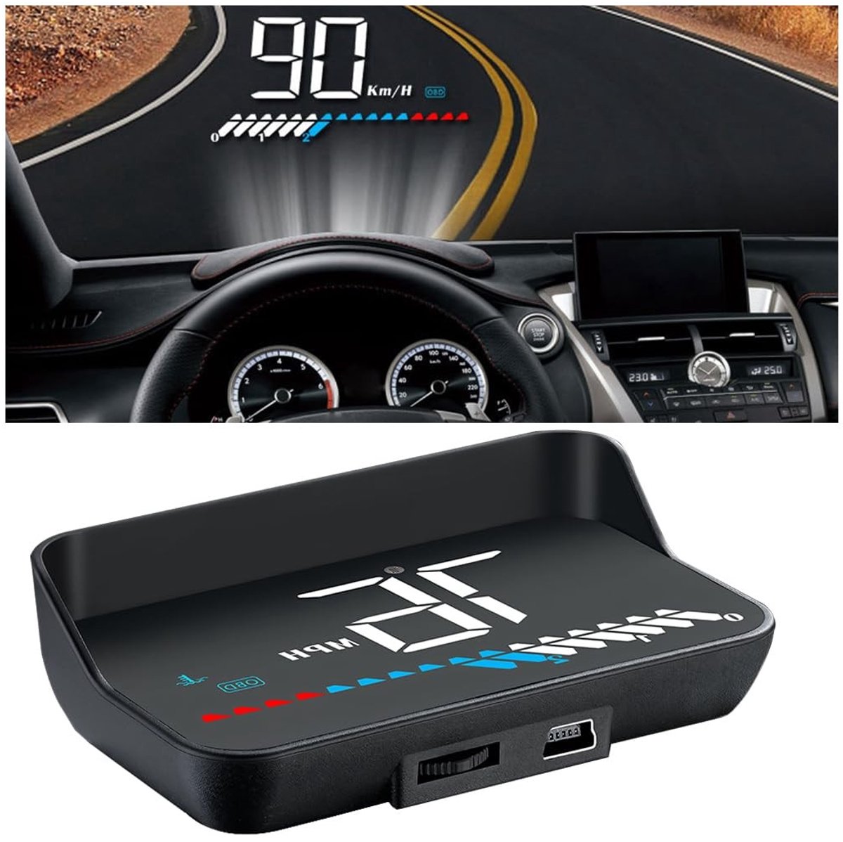 Dailygoods- Head-Up Display Universeel - Snelheidsmeter GPS - Dual Systeem - Hoge Temperatuurbestendigheid - 53 x 90 x 26 mm - 1 Stuk