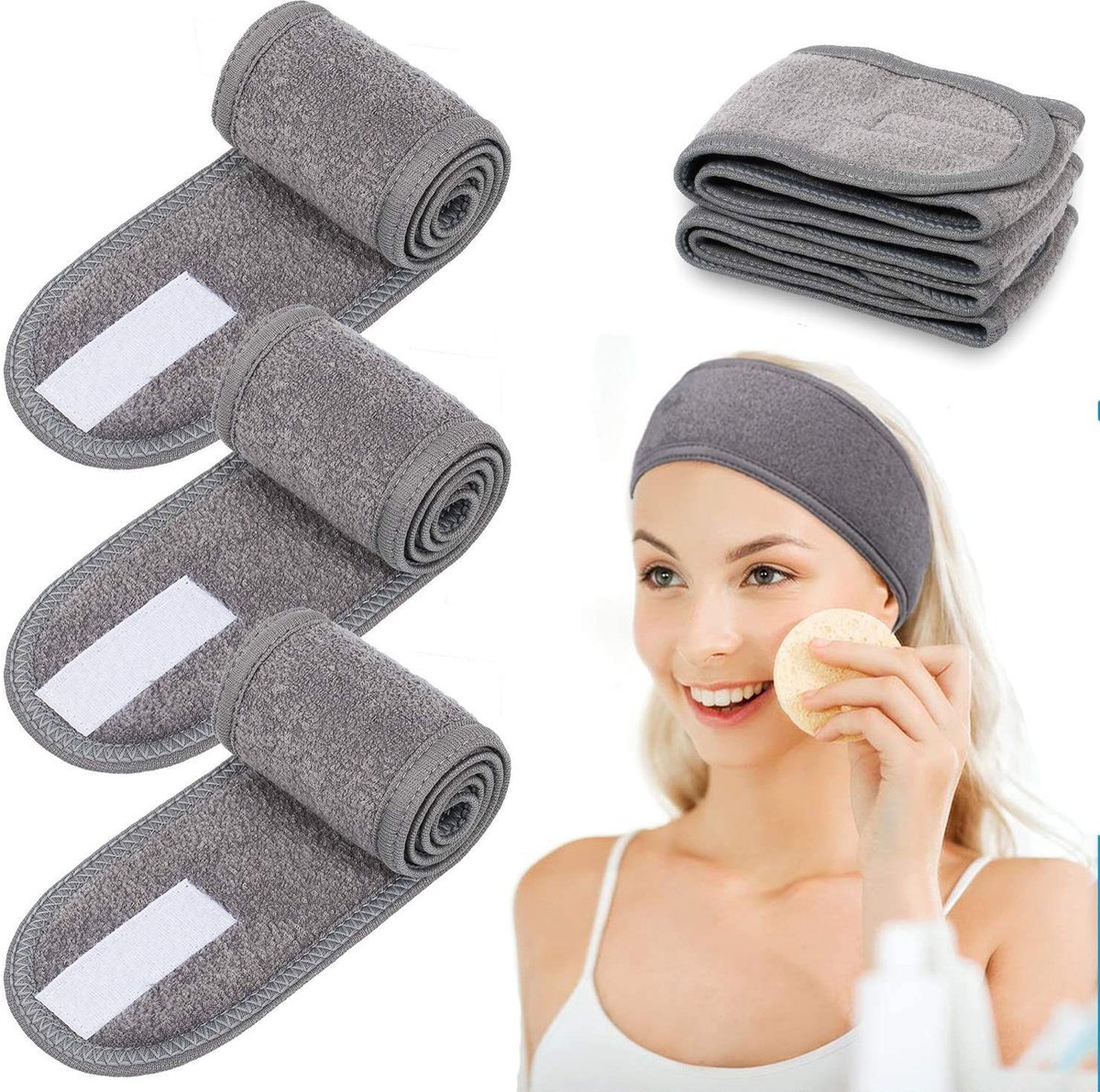Dailygoods- Hoofdband 4 Stuks - Badstof - Verstelbaar - Haarbanden - Sport - Make-up - Zacht en Elastisch - Haarband