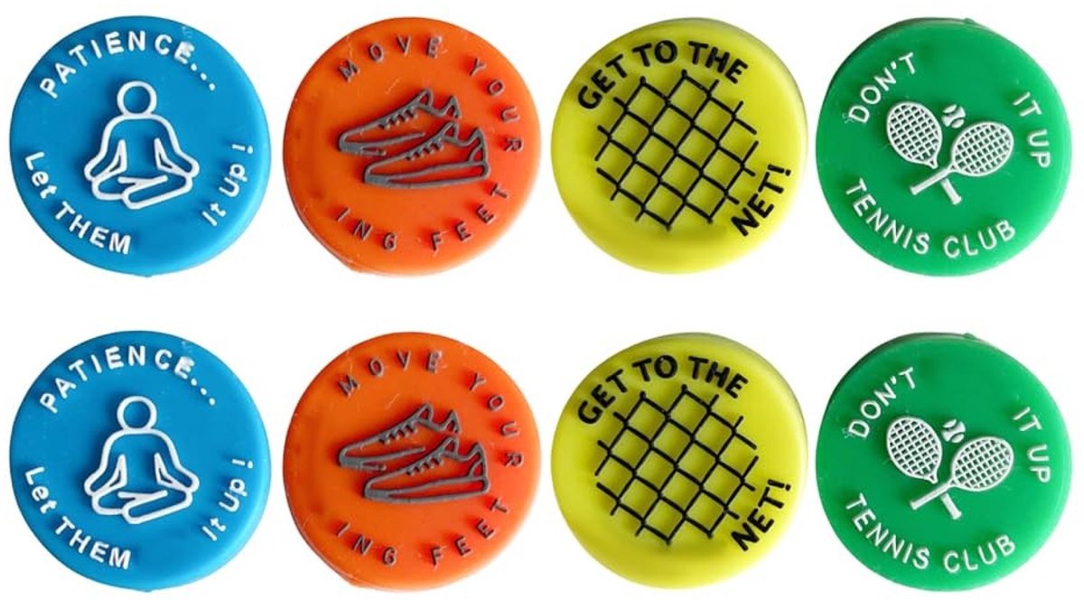 Dailygoods- Trillingsdempers - 8-delige set - Siliconen Dempers - Accessoires voor Tennissers - Grappige Slogan - Voor Tennisrackets - Tennisdempers