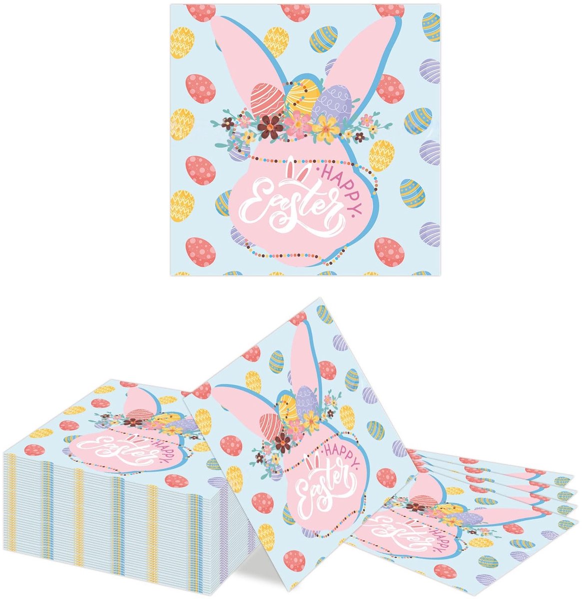 Dailygoods- Servetten 40 Stuks - Papieren Servetten - Paasthema - Bloemengirlande - Wegwerp Servetten - Voor Feesten en Diner - Thema Servetten