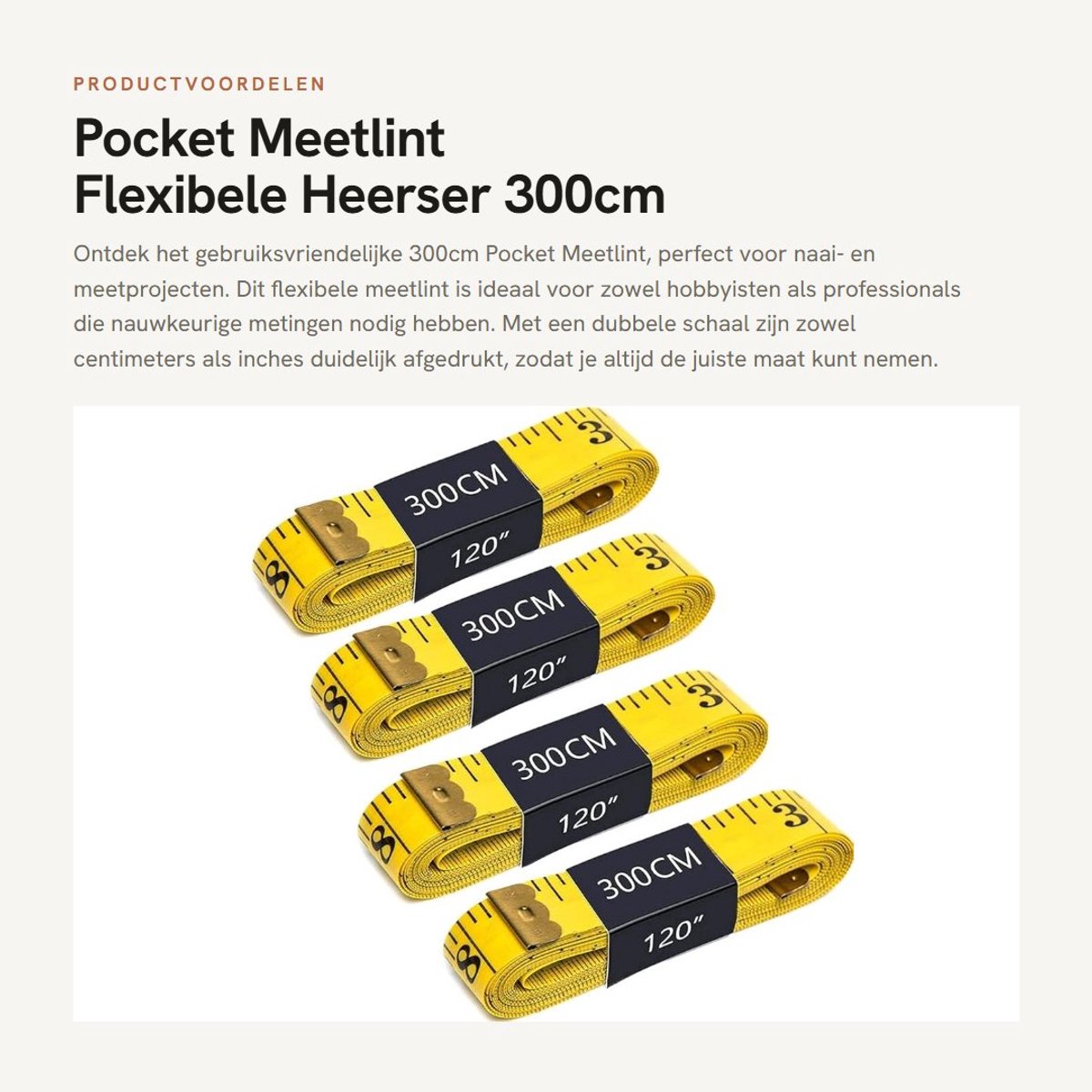 Dailygoods- Meetlint 300 cm - Dubbele Schaal - Zacht en Flexibel - 4 Stuks - Nauwkeurig voor Naaien en Lichaamsmeting - Glasvezel, Scheurvast - Meetlat