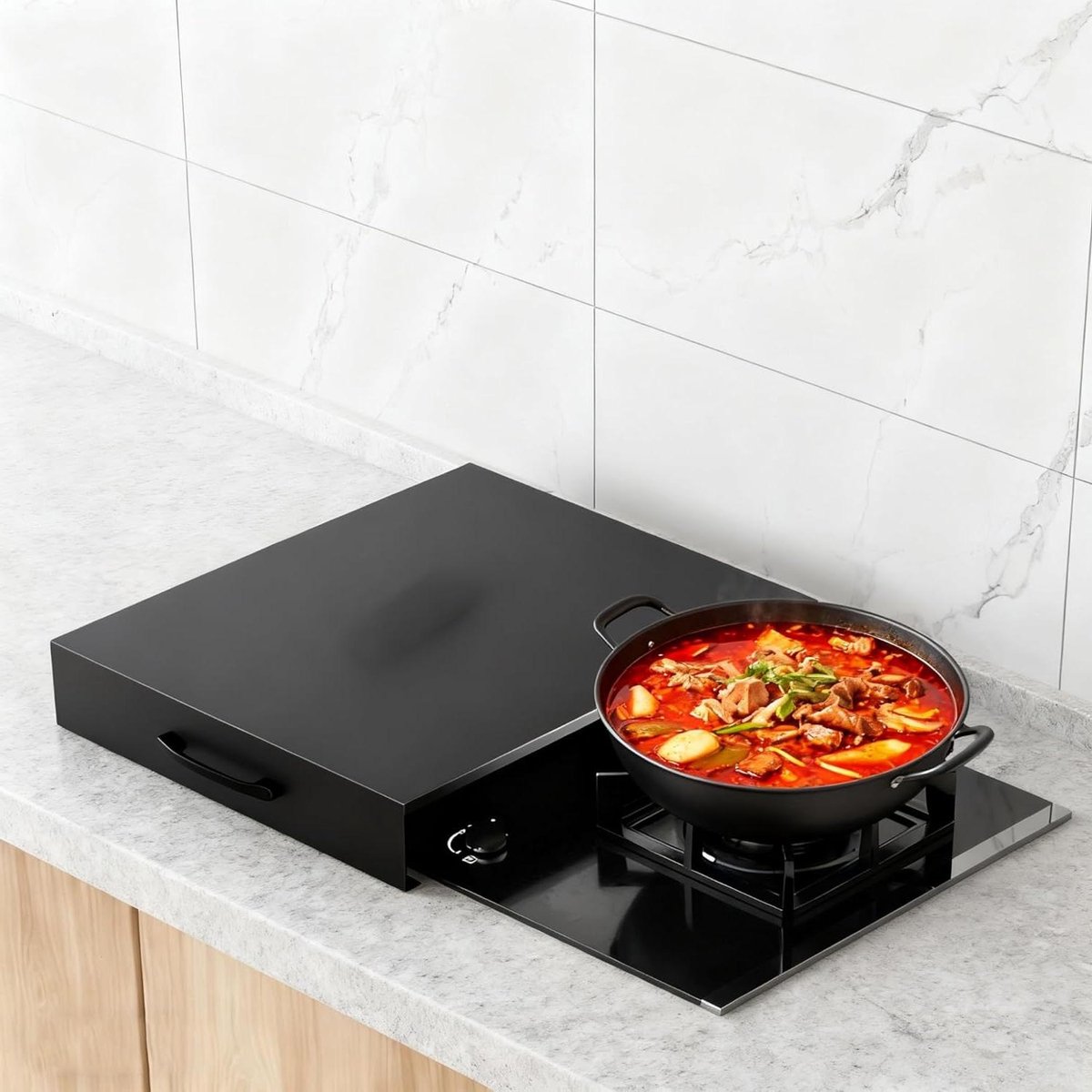 Fornuis Cover Kookplaat Beschermer Keuken Organisatie Extra Werkruimte L40.5xB50xH7cm Zwart