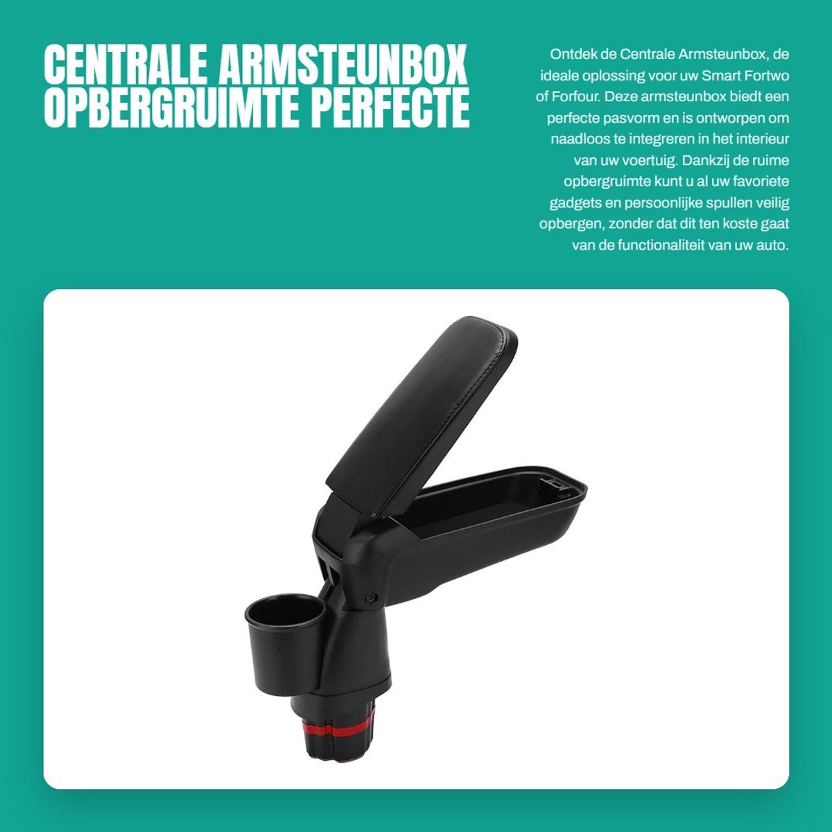 Dailygoods- Armsteunbox - Brede/Diepe Opbergruimte - Kwaliteitsleer/ABS-materiaal - Perfecte Pasvorm - Slim Ruimtegebruik - Geschikt voor Smart Fortwo/Forfour 453 15-19 - Opbergbox