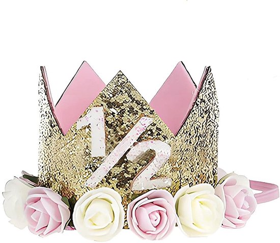 Foto: Dailygoods verjaardagskroon roze baby kroon hoofdtooi tiara haaraccessoires glinsterend met cijfers verjaardagsaccessoire