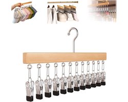 Ulisem - Kledinghanger met 12 knijpers - Ruimtebesparende opberghanger - Verticale opslag voor broeken, rokken en sjaals - Stevig metalen frame met 360° draaihaak - Ook voor handdoeken en accessoires - Voor kast en studentenkamer - Natuurlijke