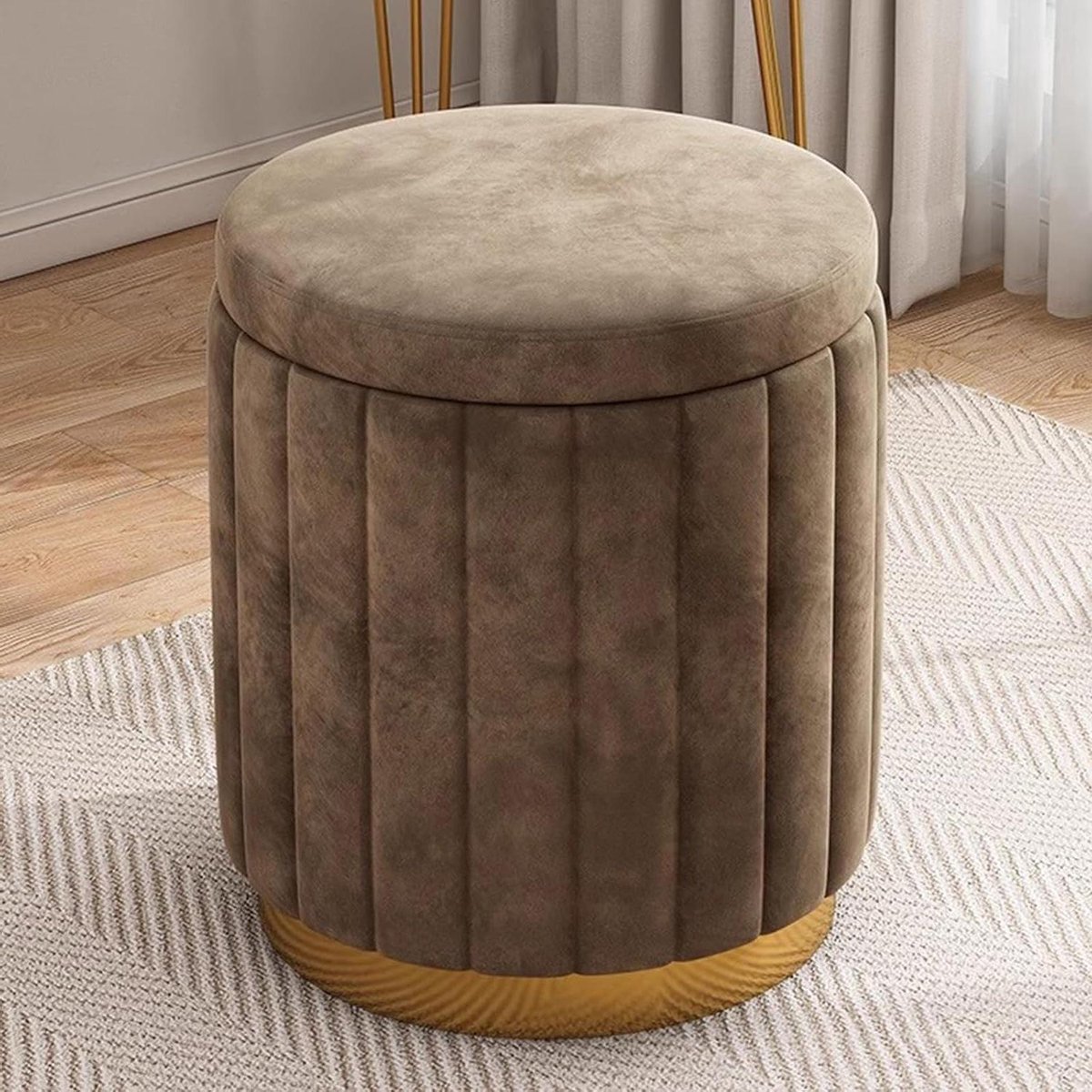 Fluwelen Voetenbank - Opbergpoef Ottomaan - Woonkamer Decoratie - Afneembaar Deksel - 43x33 cm - Bruin