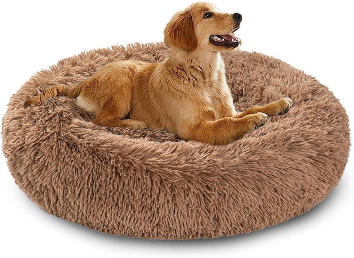 Kalmerend Hondenbed – Huisdierkussen Hond – Rustgevende Slaap – Verhoogde Rand – 90 cm – Kaki