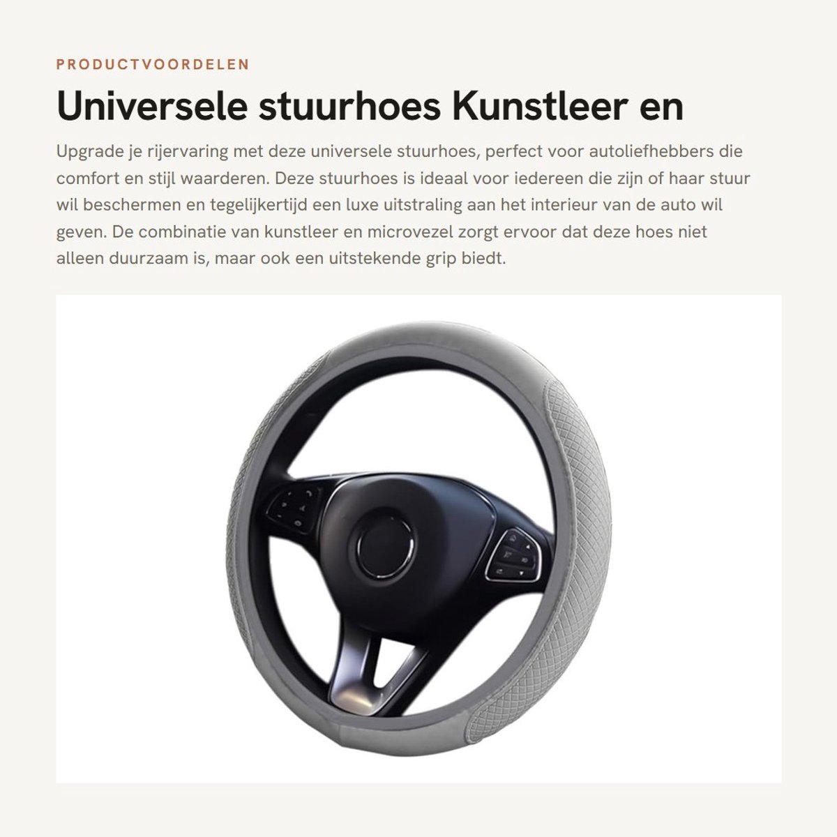 Dailygoods- Stuurhoes Universeel - Microvezel/Leer - Diameter 38 cm - Zwart/Grijs - Comfortabel - Duurzaam - Autostuur