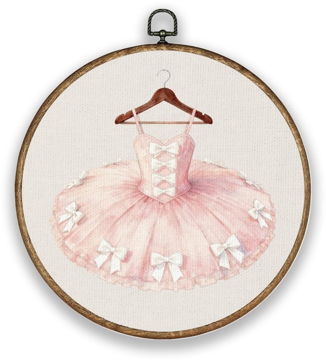 Dailygoods- Muurkunst Ballerina Jurk 26 cm - Wanddecoratie Vintage - Houten Frame - Canvas Prints - Decoratie voor Prinses Kamer - Afneembare Ring 2,5 cm