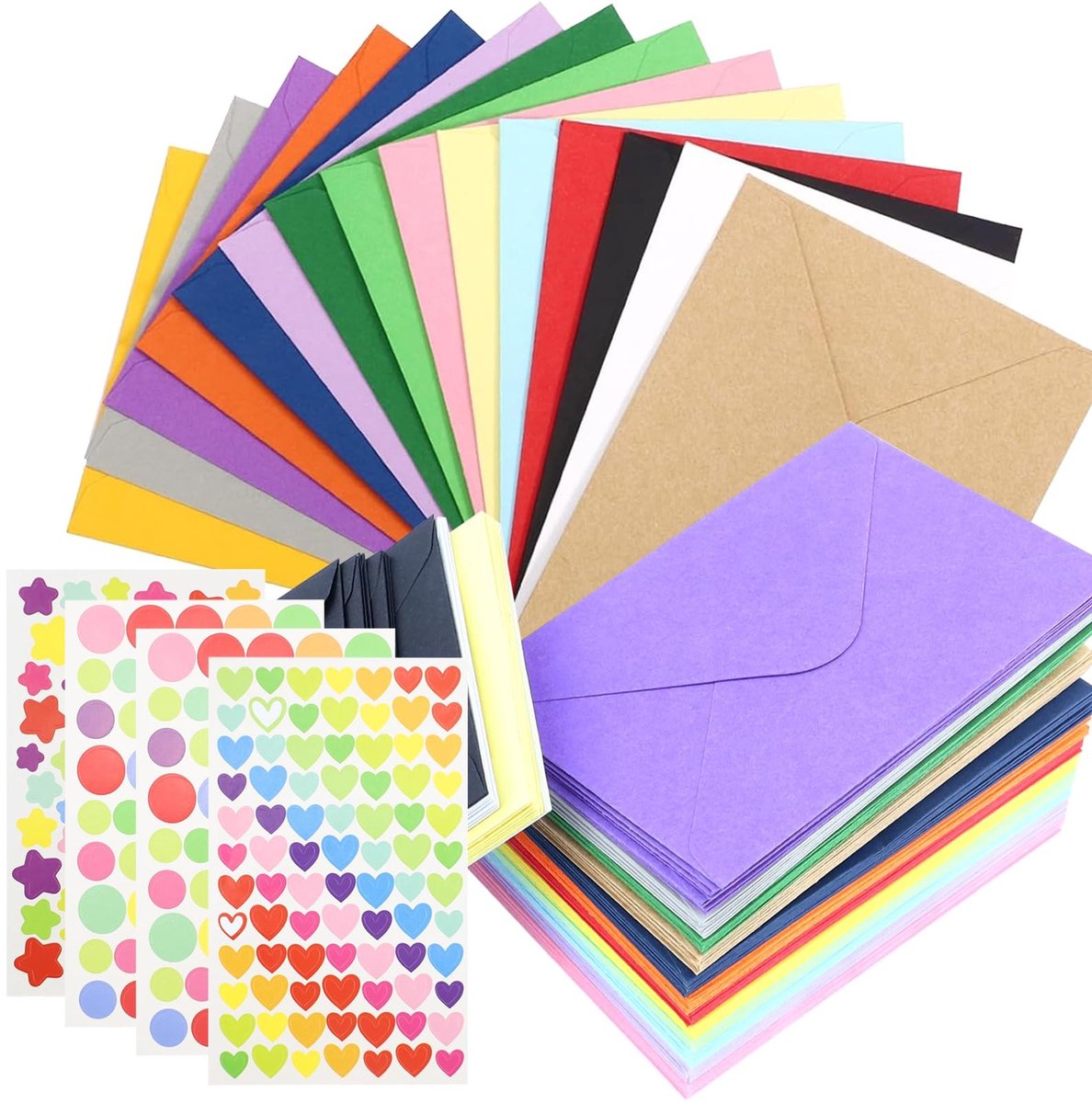 Dailygoods- Mini-Enveloppen 120 Stuks - Veelkleurig - 10,2 x 7 cm - Papier - Inclusief 4 Vellen Zelfklevende Stickers - Perfect voor Knutselprojecten - Kleine Enveloppen