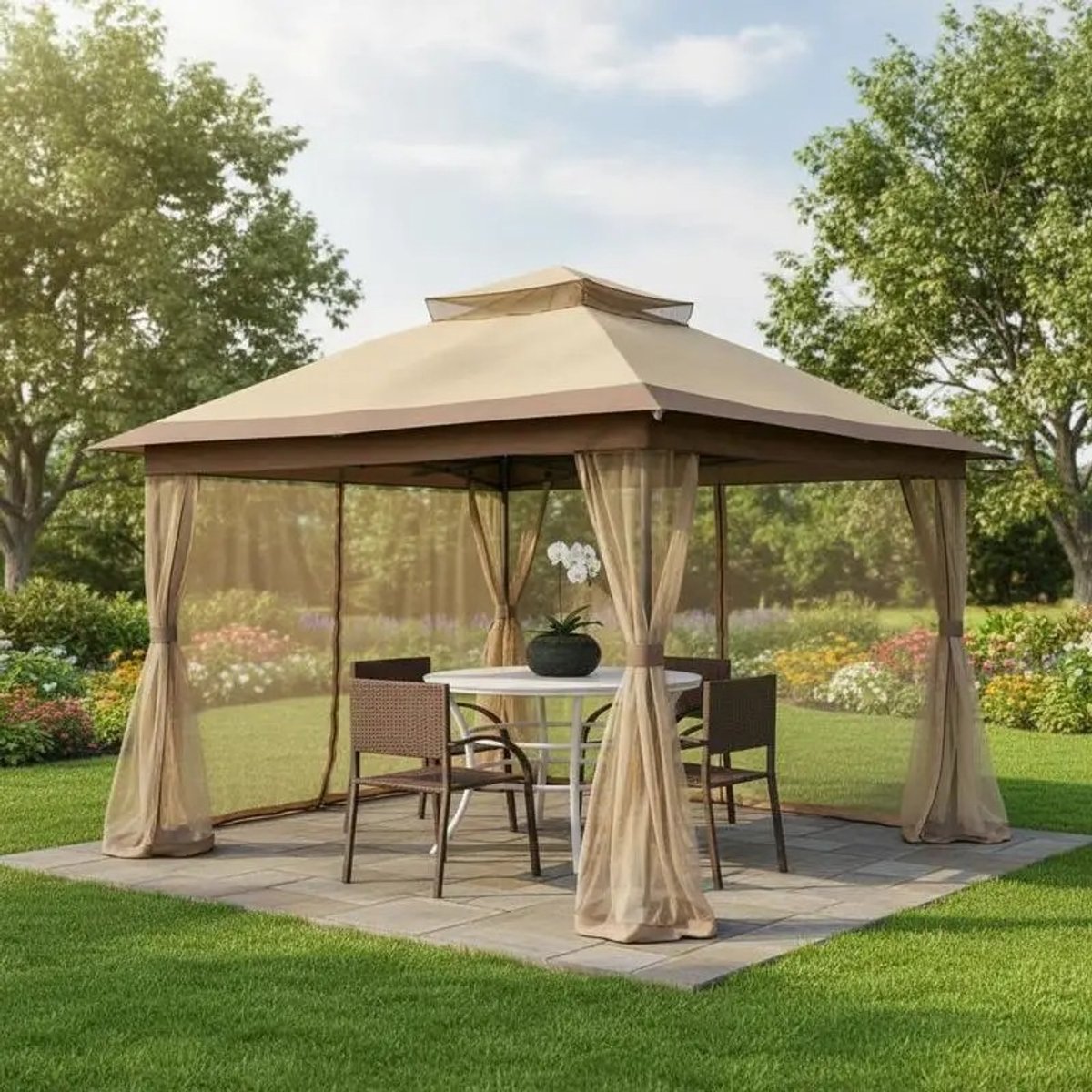Dailygoods Pop-up gazebo met geventileerd dak en draagbare overkapping - met gaasnet