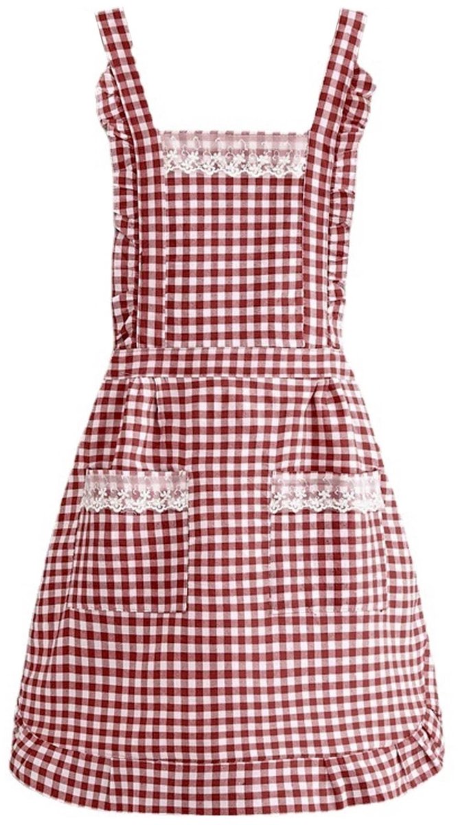 Dailygoods- Keukenschort Katoen - Rood - Schort met Zak - Dames - Koken/Bakken - Stijlvol Ontwerp - 77x79 cm