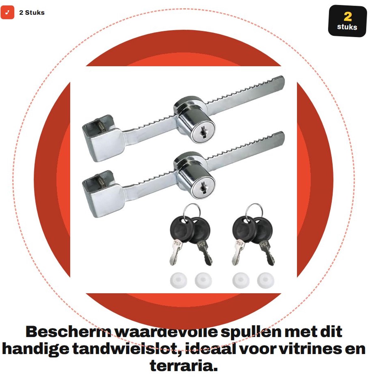 Dailygoods- Tandwielslot met 4 sleutels - Glazen Schuifdeuren - Vitrineslot - Terrariaslot - Schokbestendig - Duurzaam Zinklegering - Glazen Slot