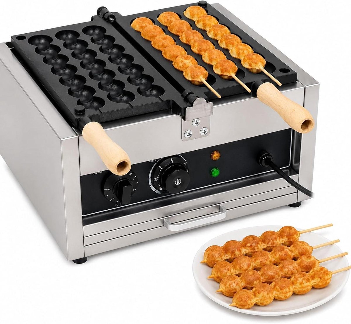 Bubble Wafelmaker - Wafelijzer Ballen - Snacks Maken - Roterend Anti-aanbak - 38x38x27cm - Zilver