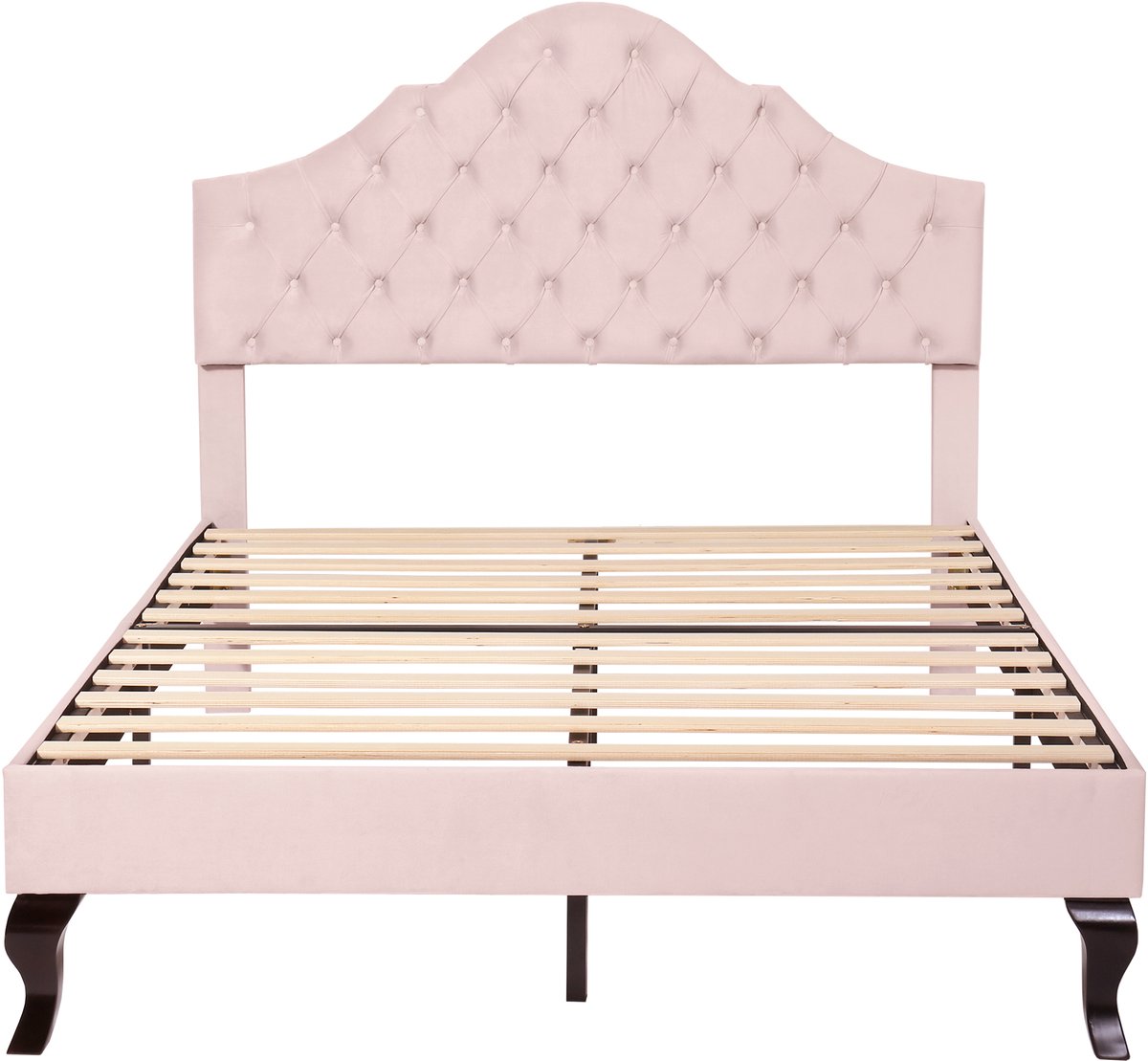 COVREO Bedframe 140x200 cm - roze stof, verstelbaar hoofdbord, zonder matras