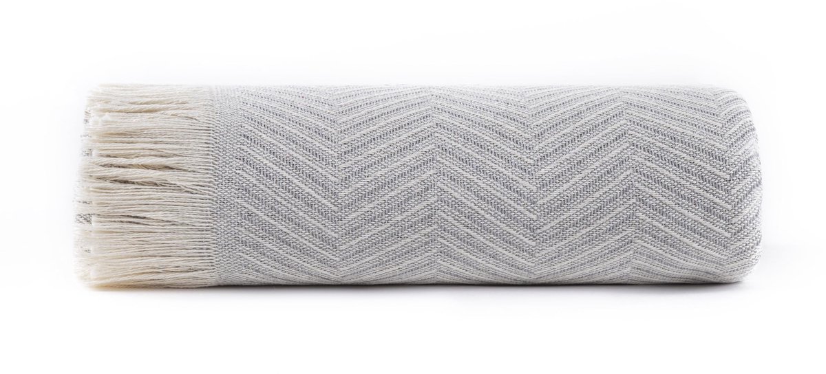Dailygoods- Bedsprei 180 x 260 cm - Multifunctionele Dekbed/sprei - Lichtgrijs - Visgraatpatroon - 100% Gerecycled Katoen - Machinewasbaar - Deken